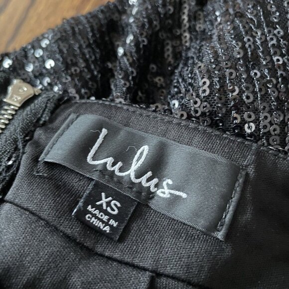 Lulus Women XS Black Sequin Tie Front Shimmering Sight Ruched Mini Skirt - Picture 7 of 10